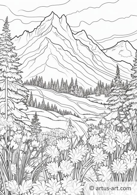 Página para colorear de pradera de montaña